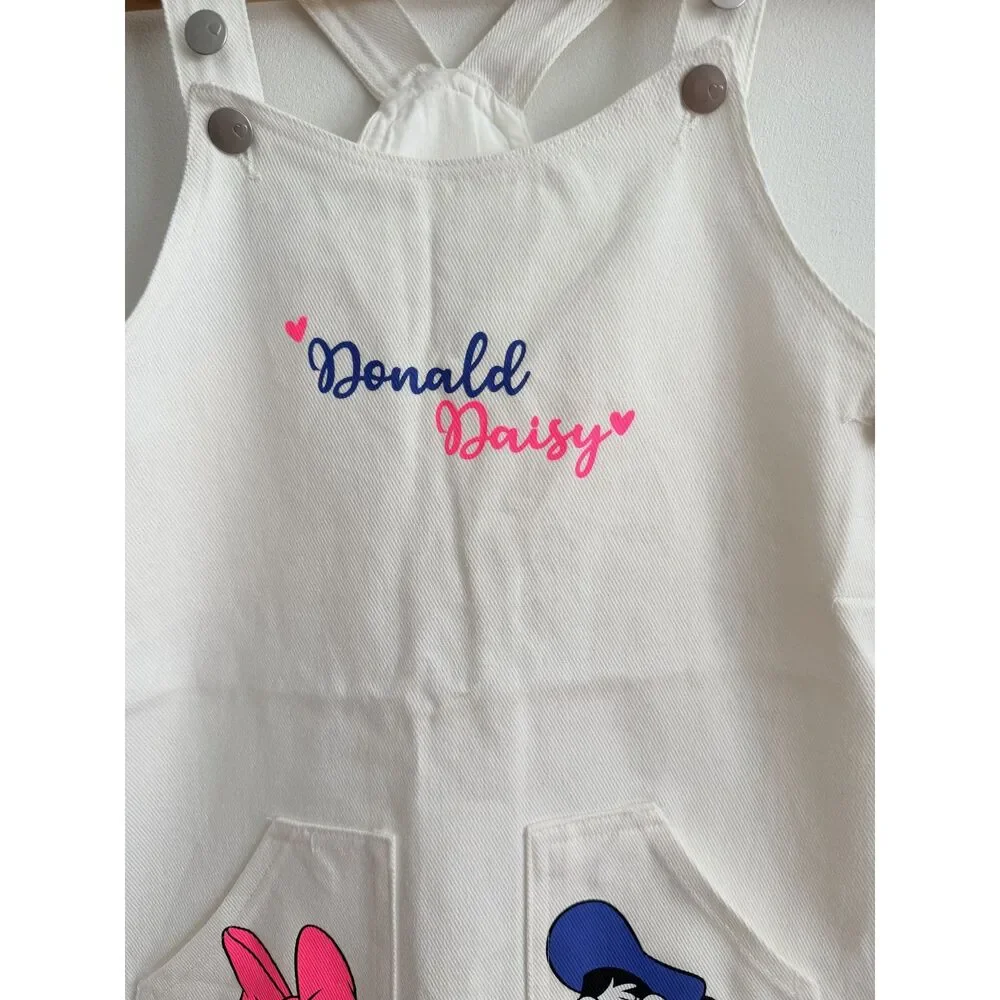 LC Waikiki Disney Donald Daisy Duck Girls Overall Dress 5-6Y White Cotton
